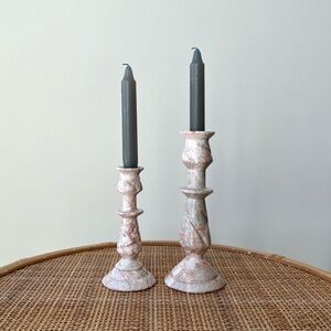 Vintage Carved Stone Marble Candle Holders Pair Set of 2
